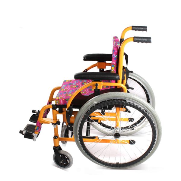 03 Silla de ruedas infantil premium con estructura plegable y cojín transpirable
