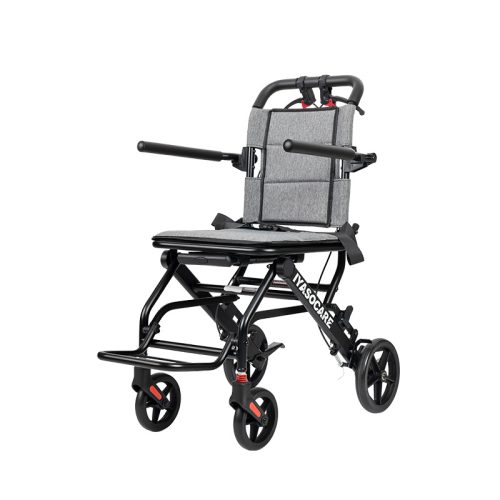 Silla de ruedas ligera y plegable de acero al carbono con frenos de mano