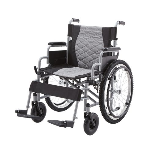 Silla de ruedas manual de acero al carbono con respaldo plegable y reposapiés ajustables