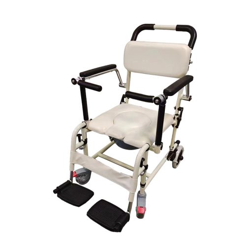 Silla de ruedas plegable 3 en 1 con función de inodoro y ducha, reposabrazos ajustables