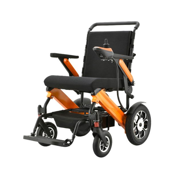 Lightweight Travel Electric Wheelchair Silla de ruedas eléctrica ligera de viaje: plegable, manual y brazos abatibles.