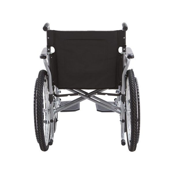 03 Silla de ruedas manual de acero al carbono con respaldo plegable y reposapiés ajustables