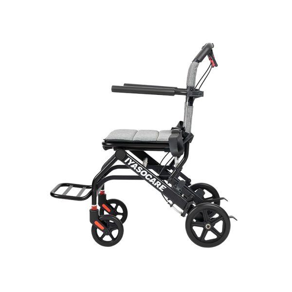 04 Silla de ruedas ligera y plegable de acero al carbono con frenos de mano