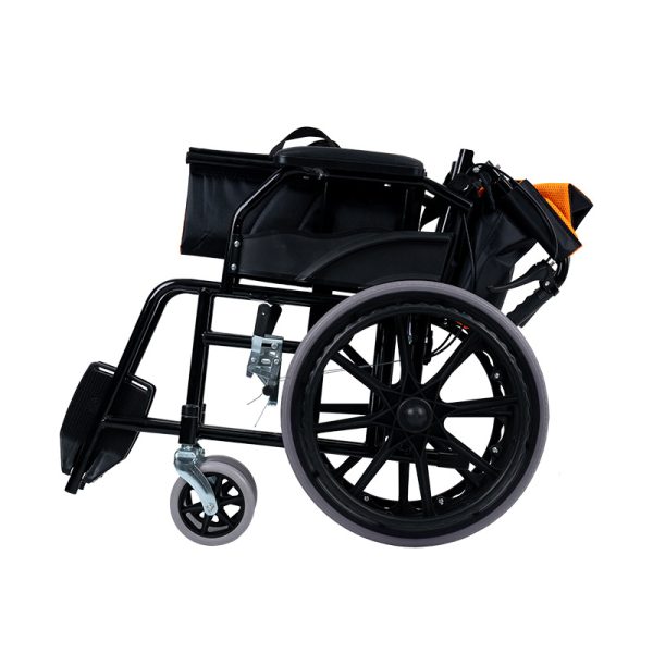 04 Silla de ruedas ligera de acero al carbono con ruedas integrales de PU
