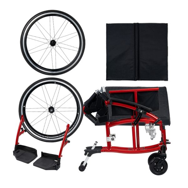 04 Silla de ruedas manual plegable de aluminio con ruedas de liberación rápida