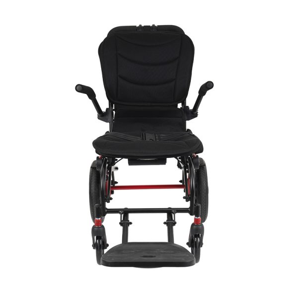Silla de ruedas manual ligera de aluminio con estructura plegable y asa de viaje