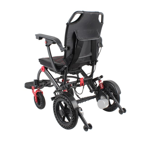04 Silla de ruedas eléctrica ligera con motor sin escobillas y reposabrazos abatibles