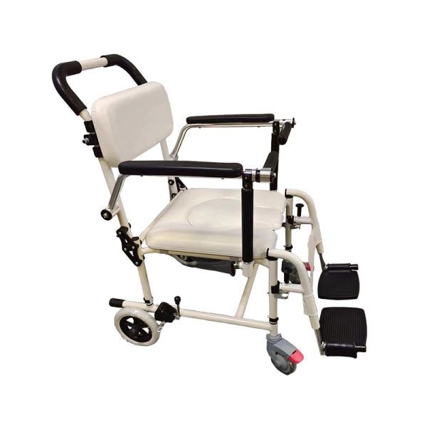 05 Silla de ruedas plegable 3 en 1 con función de inodoro y ducha, reposabrazos ajustables