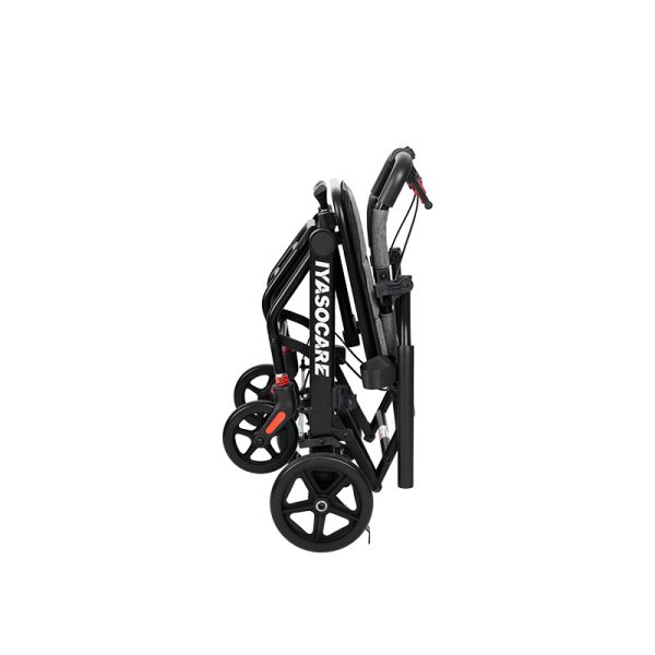 07 Silla de ruedas ligera y plegable de acero al carbono con frenos de mano