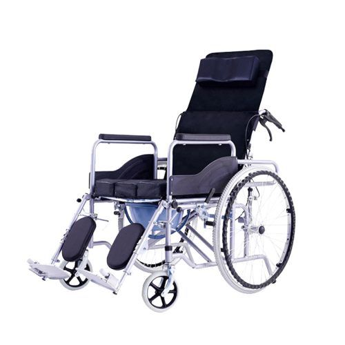 Silla de ruedas manual con inodoro portátil y respaldo reclinable