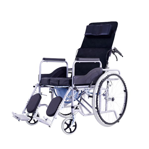 Manual Wheelchair Silla de ruedas manual con inodoro portátil y respaldo reclinable