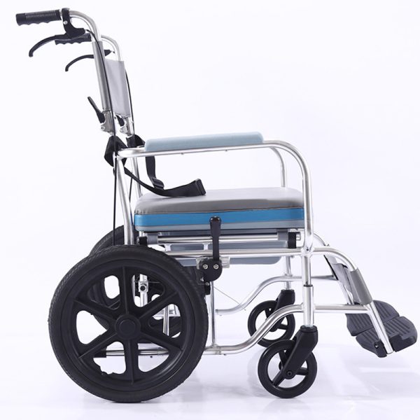 02 Silla de ruedas con inodoro plegable de aluminio YSM2058 con ruedas de PU