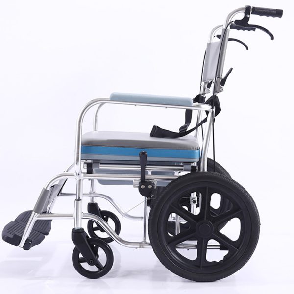 06 Silla de ruedas con inodoro plegable de aluminio YSM2058 con ruedas de PU